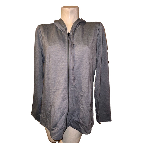 LOGO by Lori Goldstein Tops - LOGO Lounge Lori Goldstein Jacket Size L Gray French Terry Knit Satin Zip Hoodie